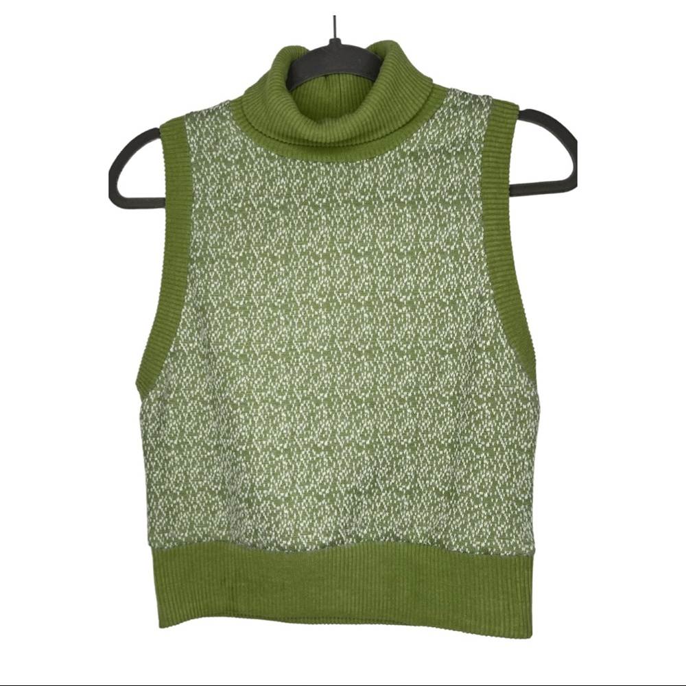 NWT Faux Fur Jacquard Top Ecru/Green